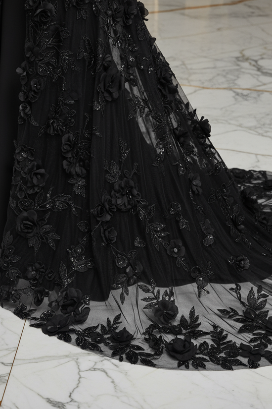 Close-up floral details - Black gown