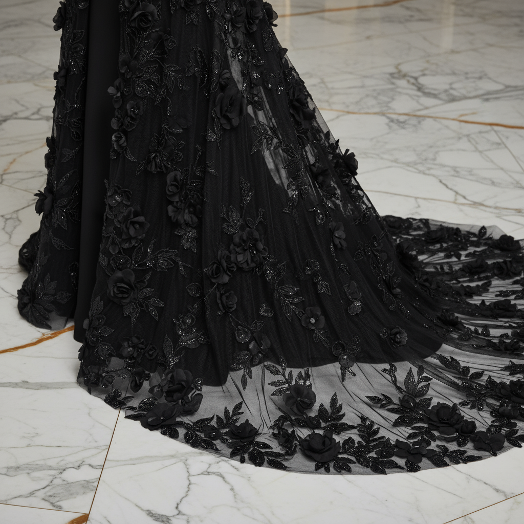 Close-up floral details - Black gown