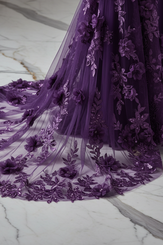 Close-up floral details - Purple gown