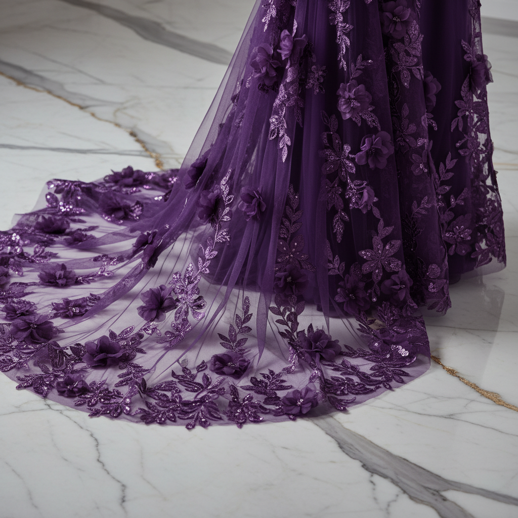Close-up floral details - Purple gown