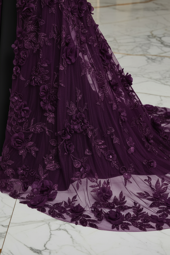 Close-up floral details - Purple gown