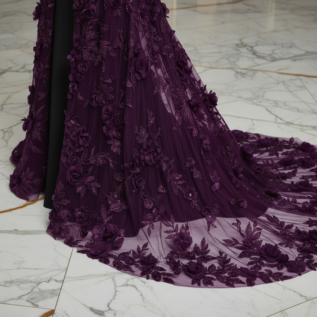 Close-up floral details - Purple gown