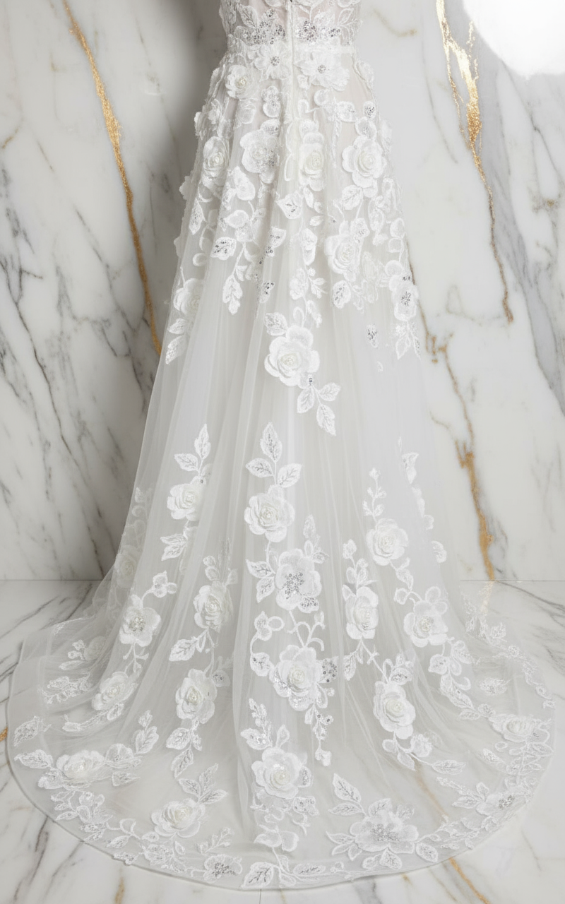 Close-up floral details - White gown