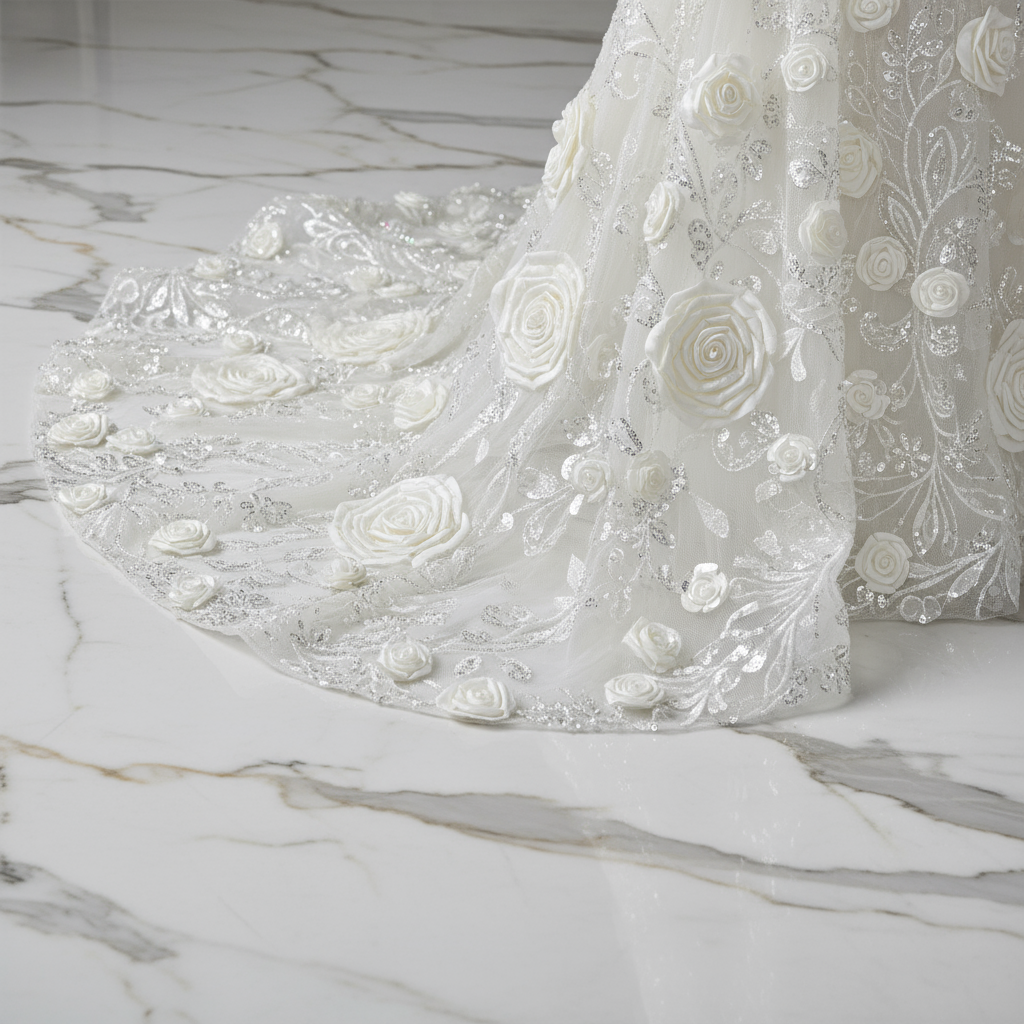 Close-up floral details - White gown