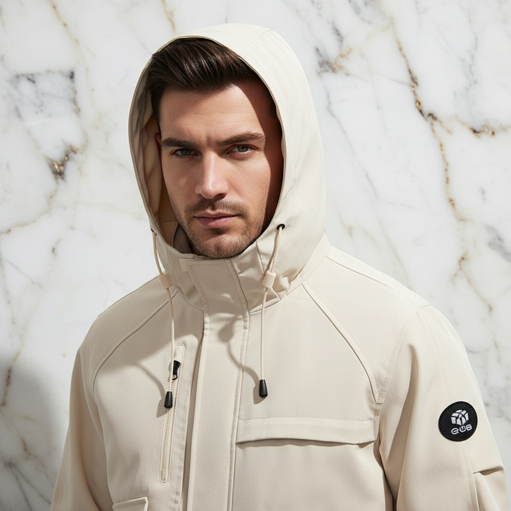 Close-up hood and upper chest