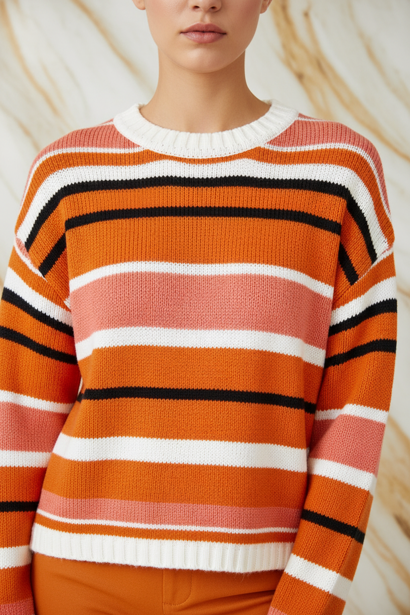 Close-up - neckline and stripe detail