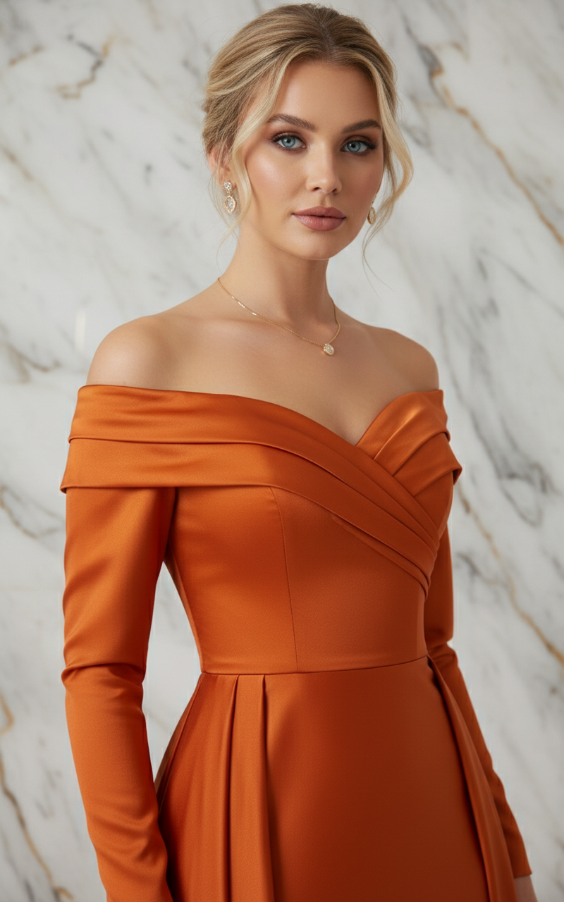 Close-up neckline - Orange gown