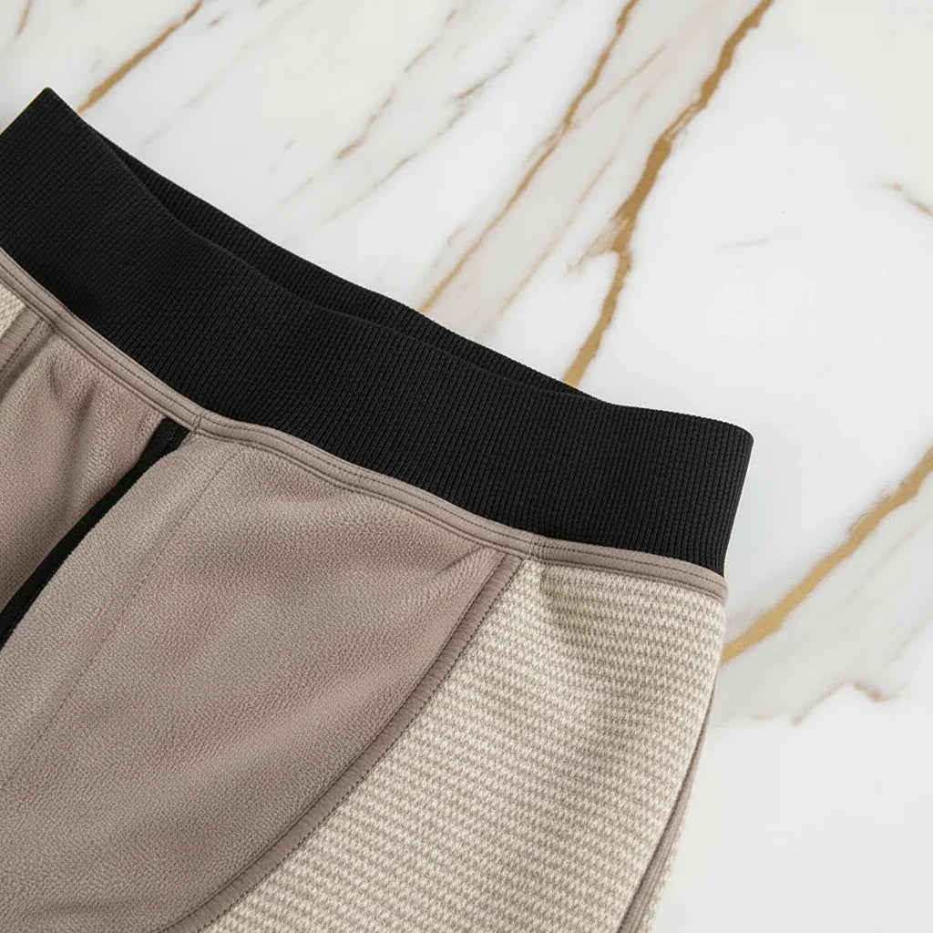 Close-up of black waistband construction