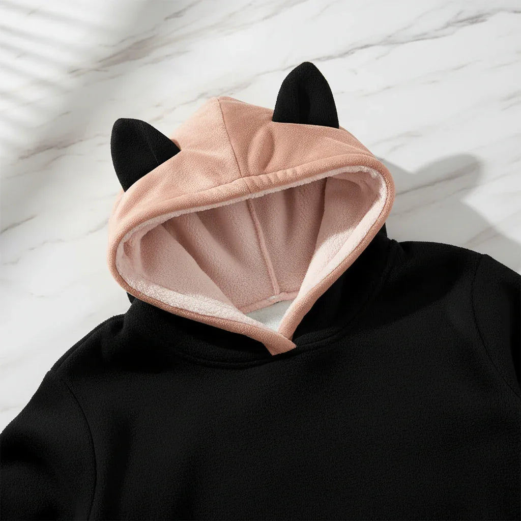 Close-up of cat ear hood detail