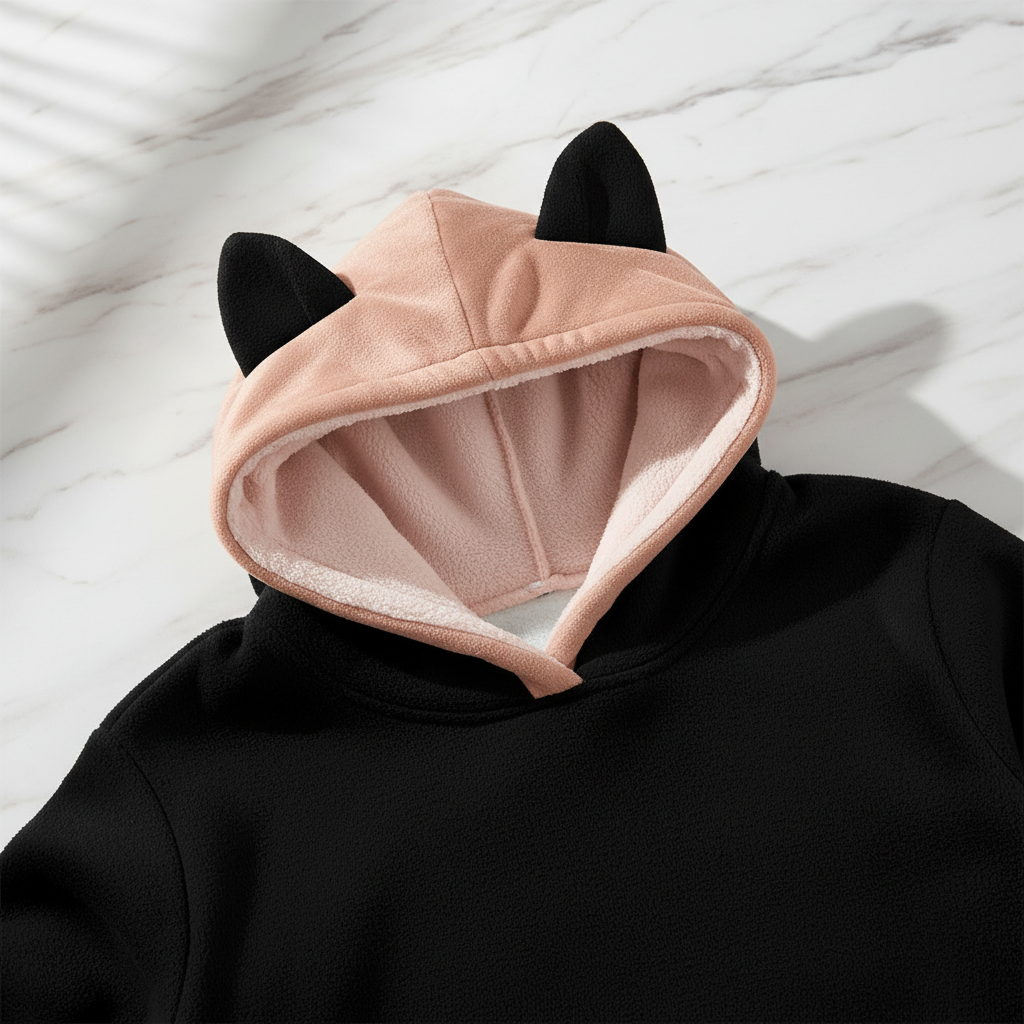 Close-up of cat ear hood detail