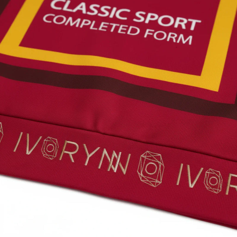Close-up of fabric texture and IVORYNN branding
