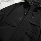 Close-up of front zipper and chest