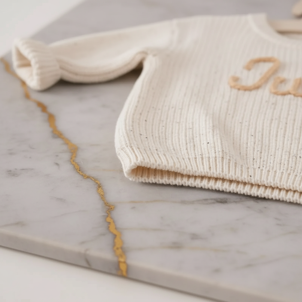 Close-up of hem and bottom ribbing