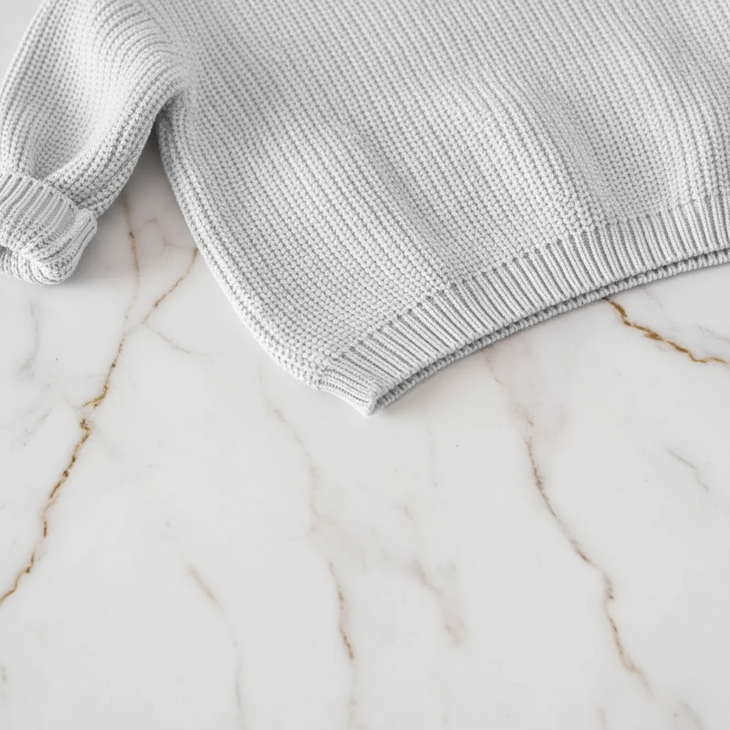 Close-up of hem and ribbing