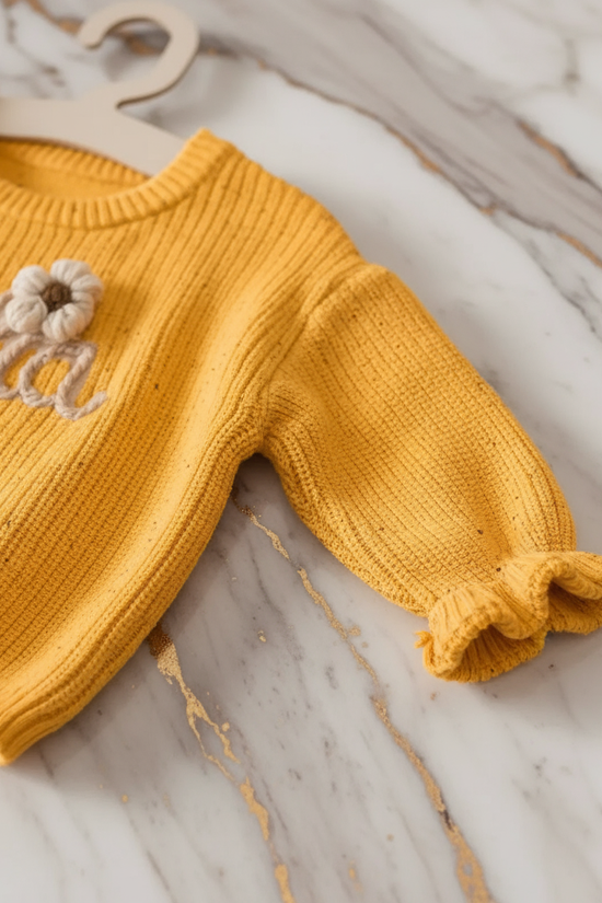 Close-up of knit texture and sleeves