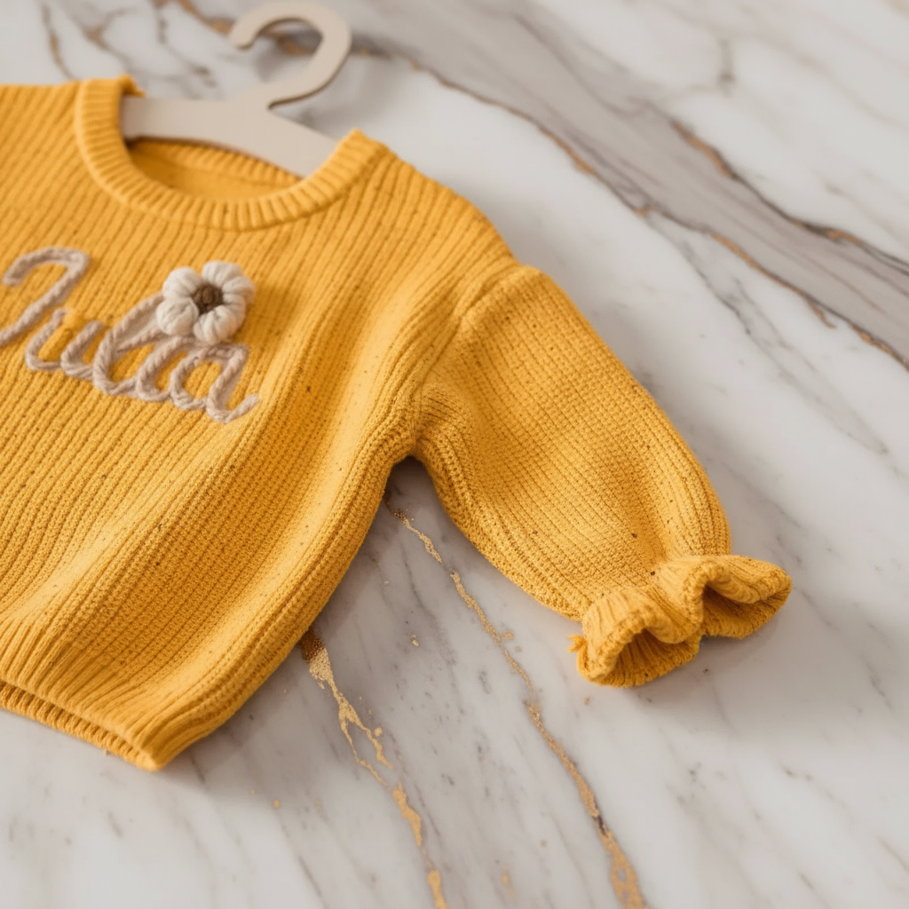 Close-up of knit texture and sleeves