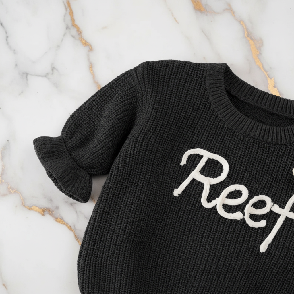 Close-up of knitted texture and sleeves