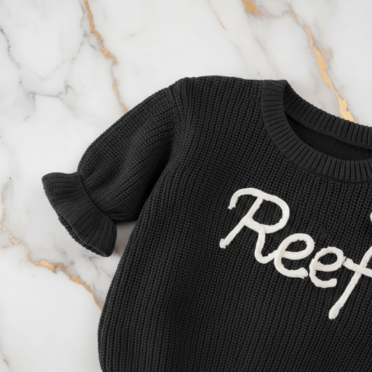 Close-up of knitted texture and sleeves