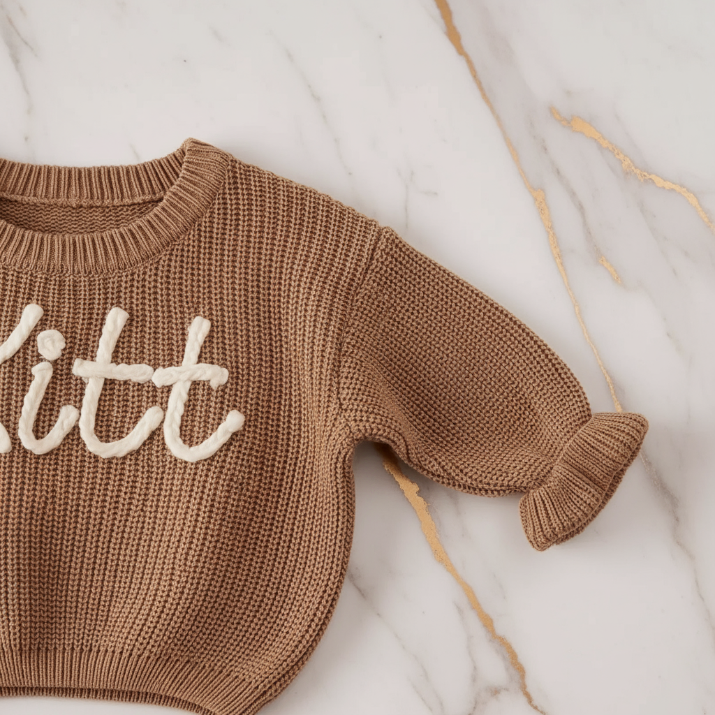 Close-up of knitted texture and sleeves