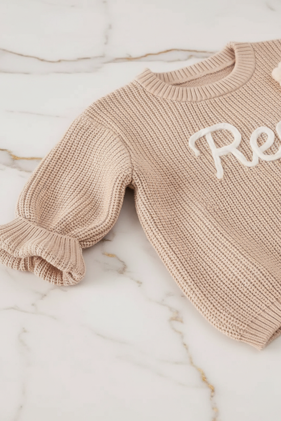 Close-up of knitted texture and sleeves