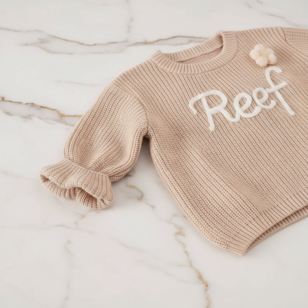 Close-up of knitted texture and sleeves