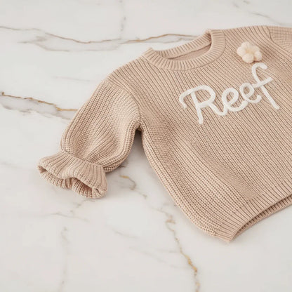 Close-up of knitted texture and sleeves