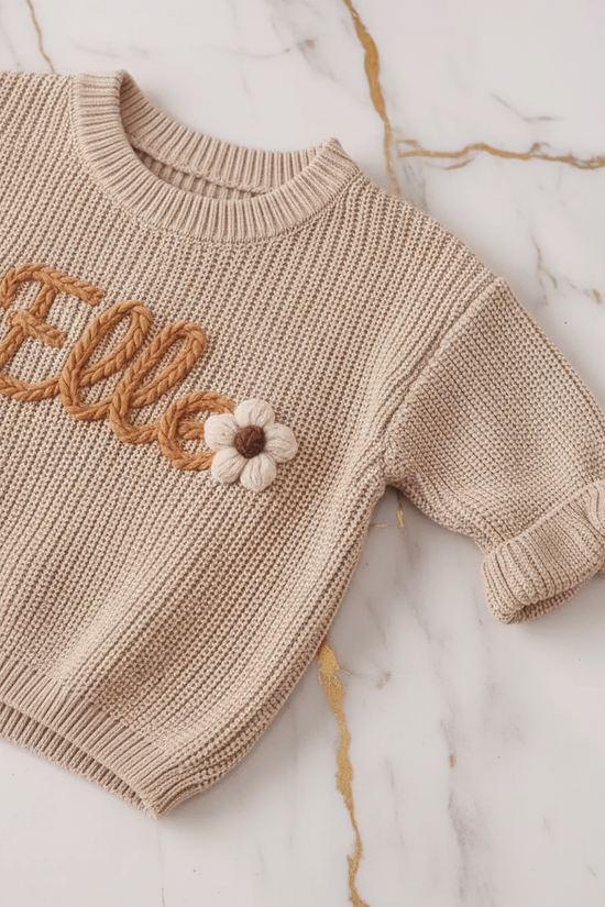 Close-up of knitted texture and sleeves