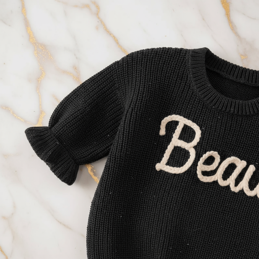 Close-up of knitted texture and sleeves