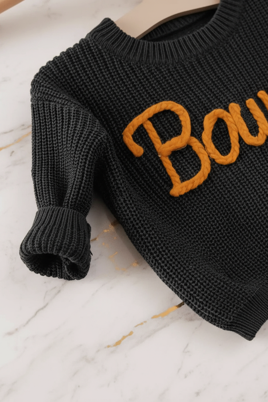 Close-up of knitted texture and sleeves