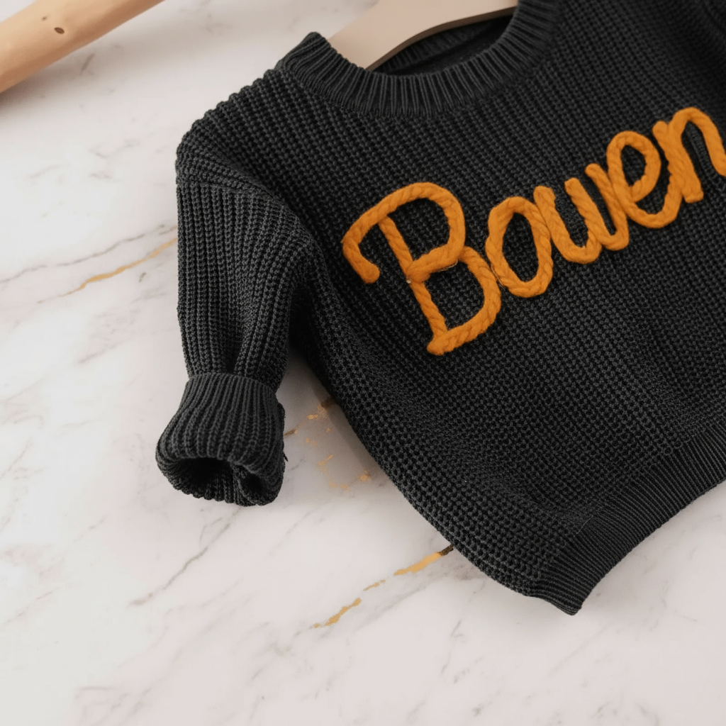 Close-up of knitted texture and sleeves