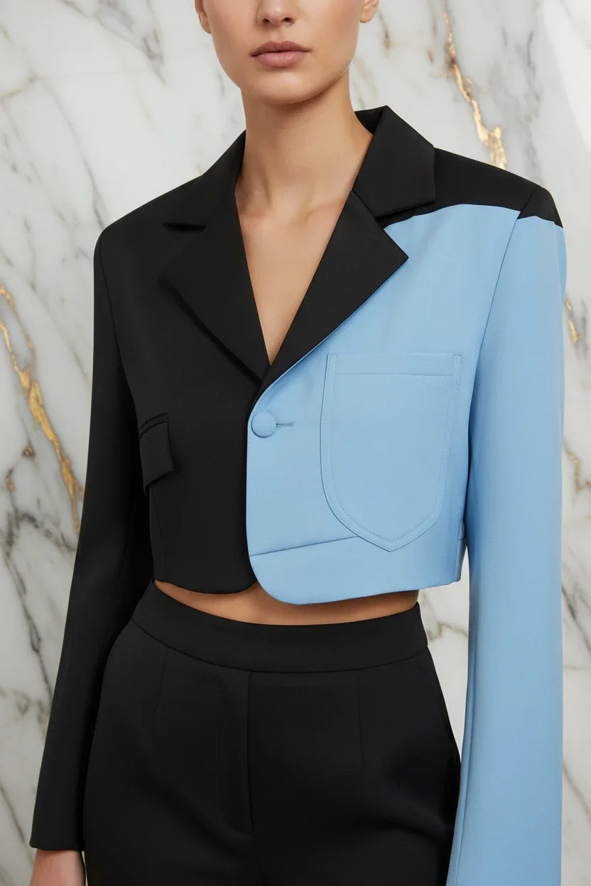 Close-up of lapel and collar detail