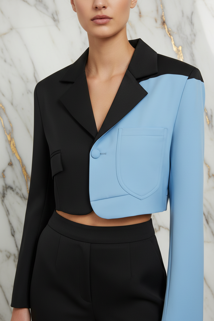 Close-up of lapel and collar detail