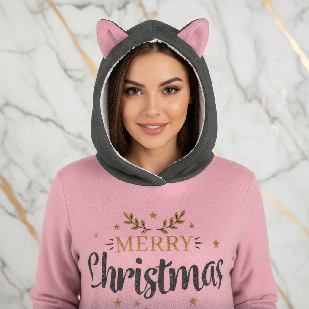 Close-up of Merry Christmas text and cat ears