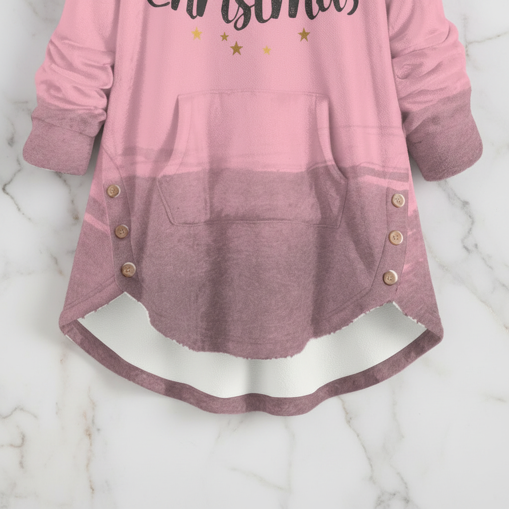 Close-up of pink to mauve gradient at hem