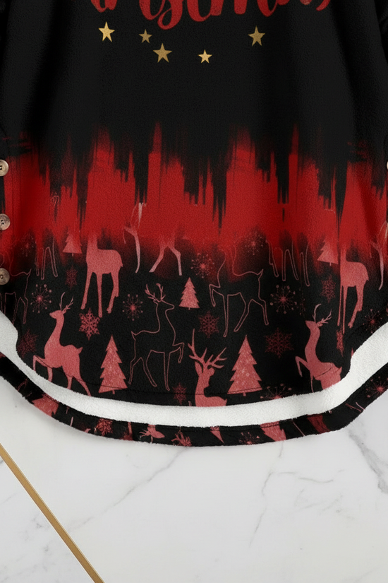 Close-up of red gradient with deer and tree silhouettes