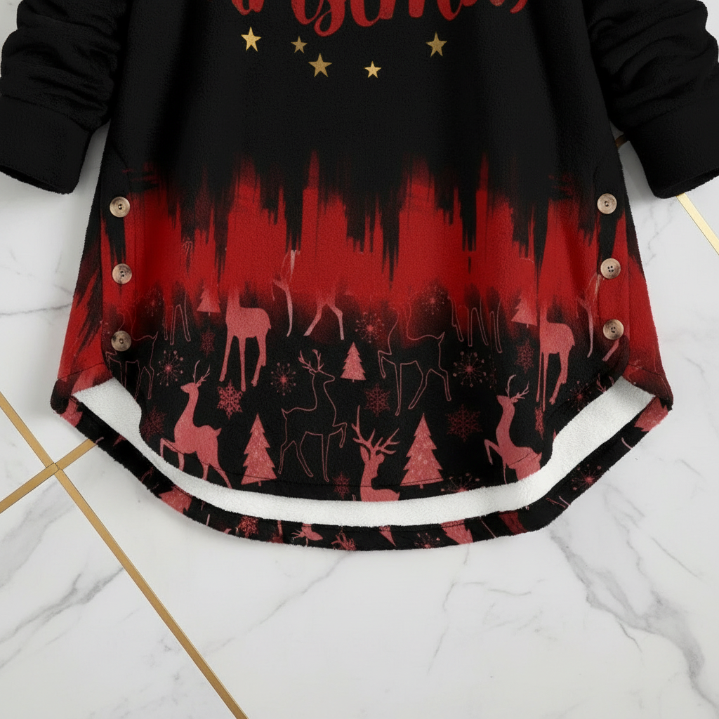 Close-up of red gradient with deer and tree silhouettes