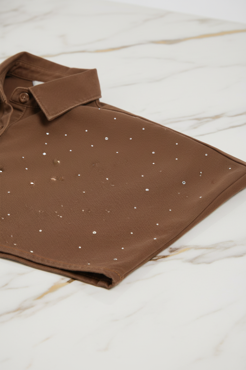 Close-up of rhinestone details on marble background