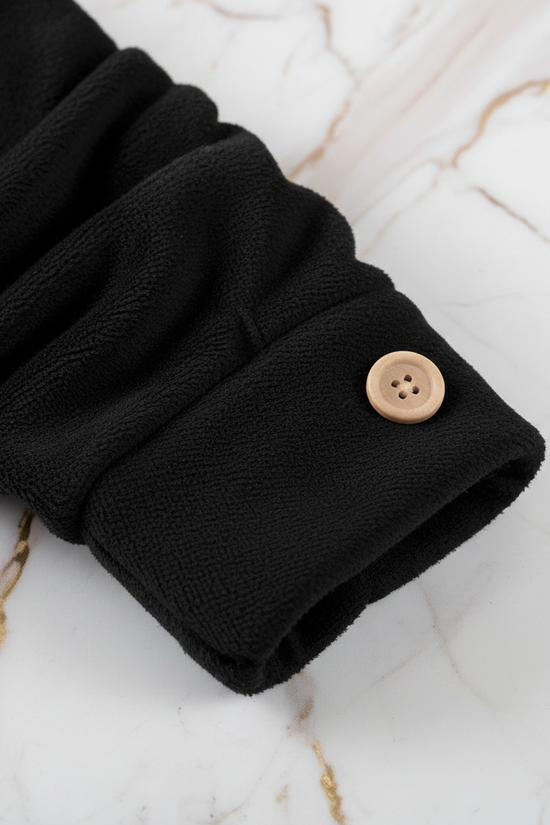 Close-up of sleeve and button construction