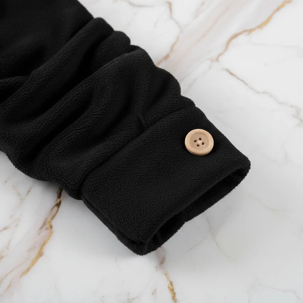 Close-up of sleeve and button construction