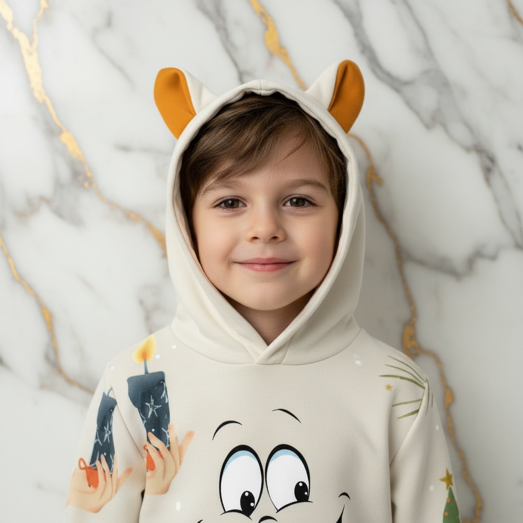 Close-up of smiley face and hood