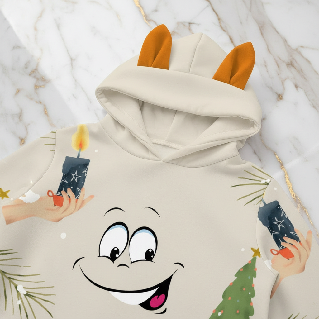 Close-up of smiley face and reindeer ears