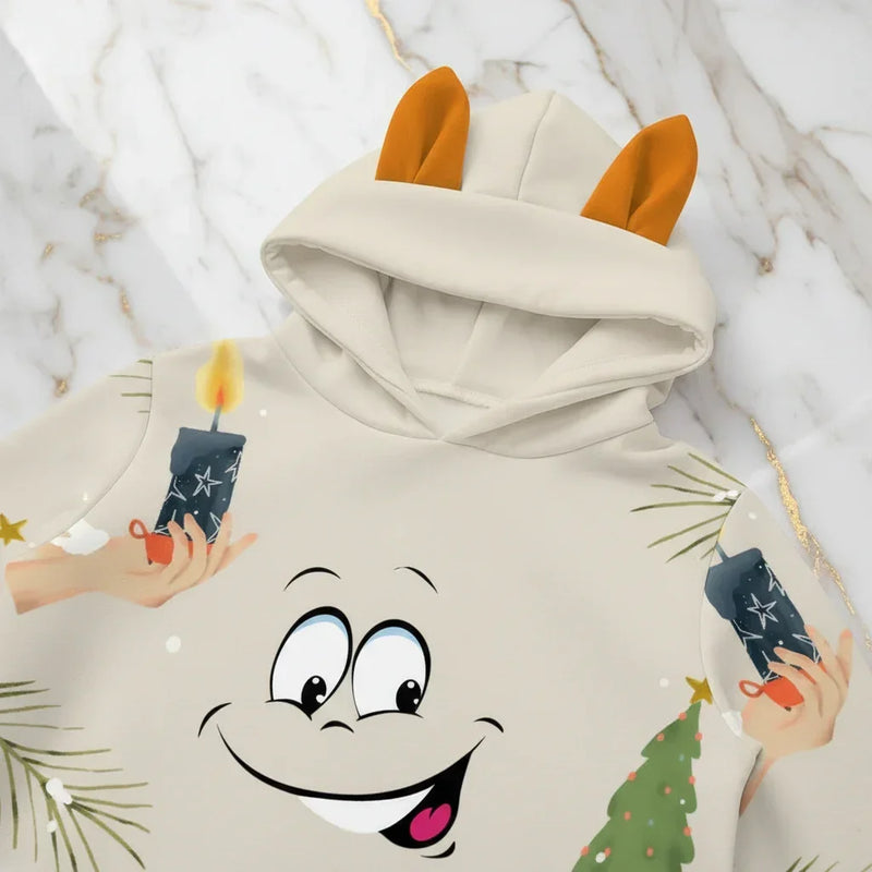 Close-up of smiley face and reindeer ears