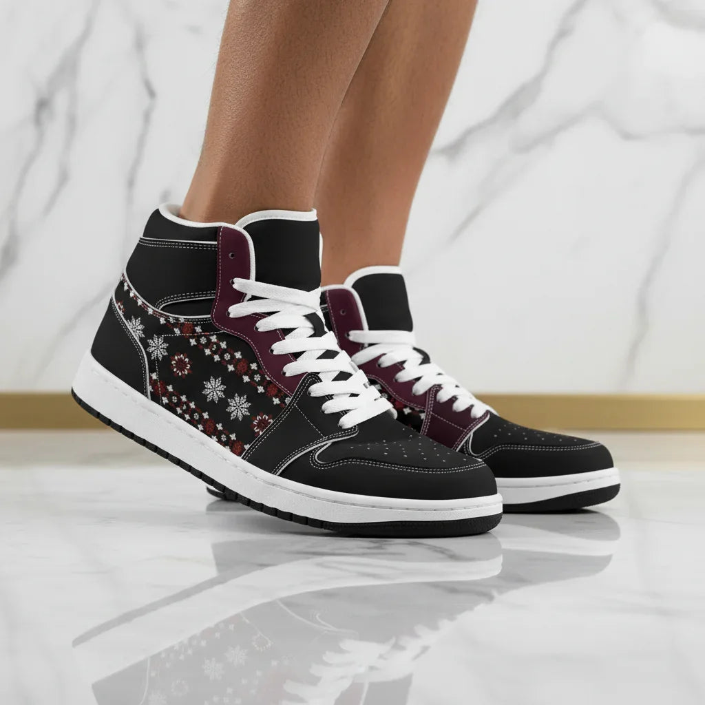 Close-up of white laces and toe box