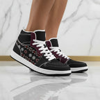 Close-up of white laces and toe box