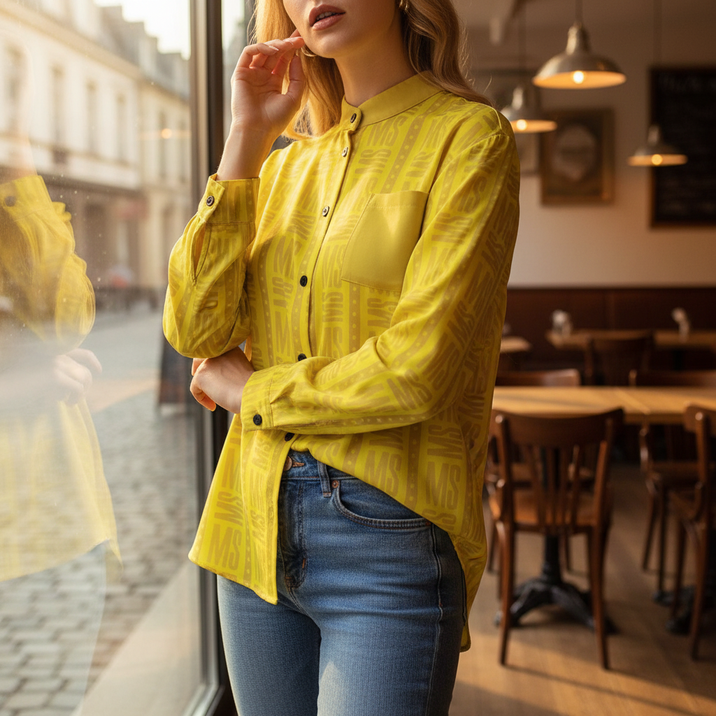 Close-up of yellow shirt details