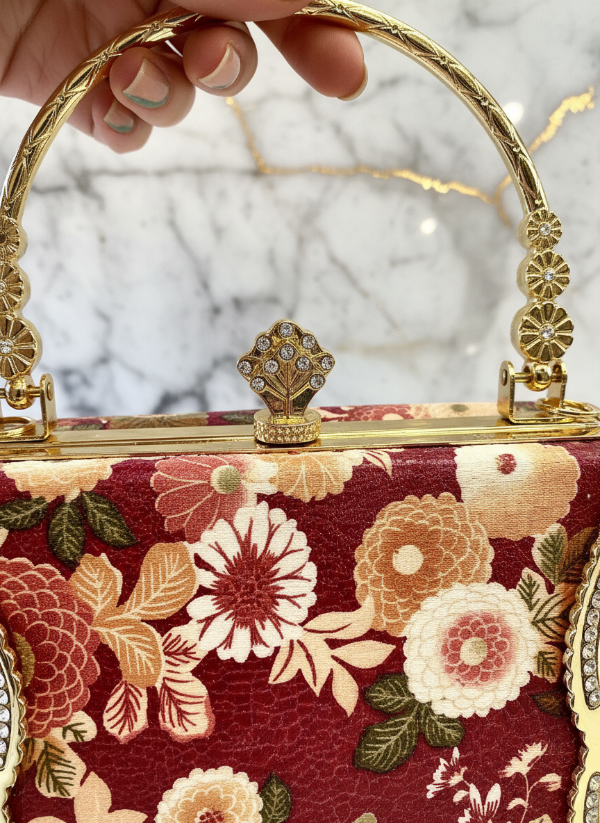 Close-Up - Ornate Clasp and Floral Embroidery Details