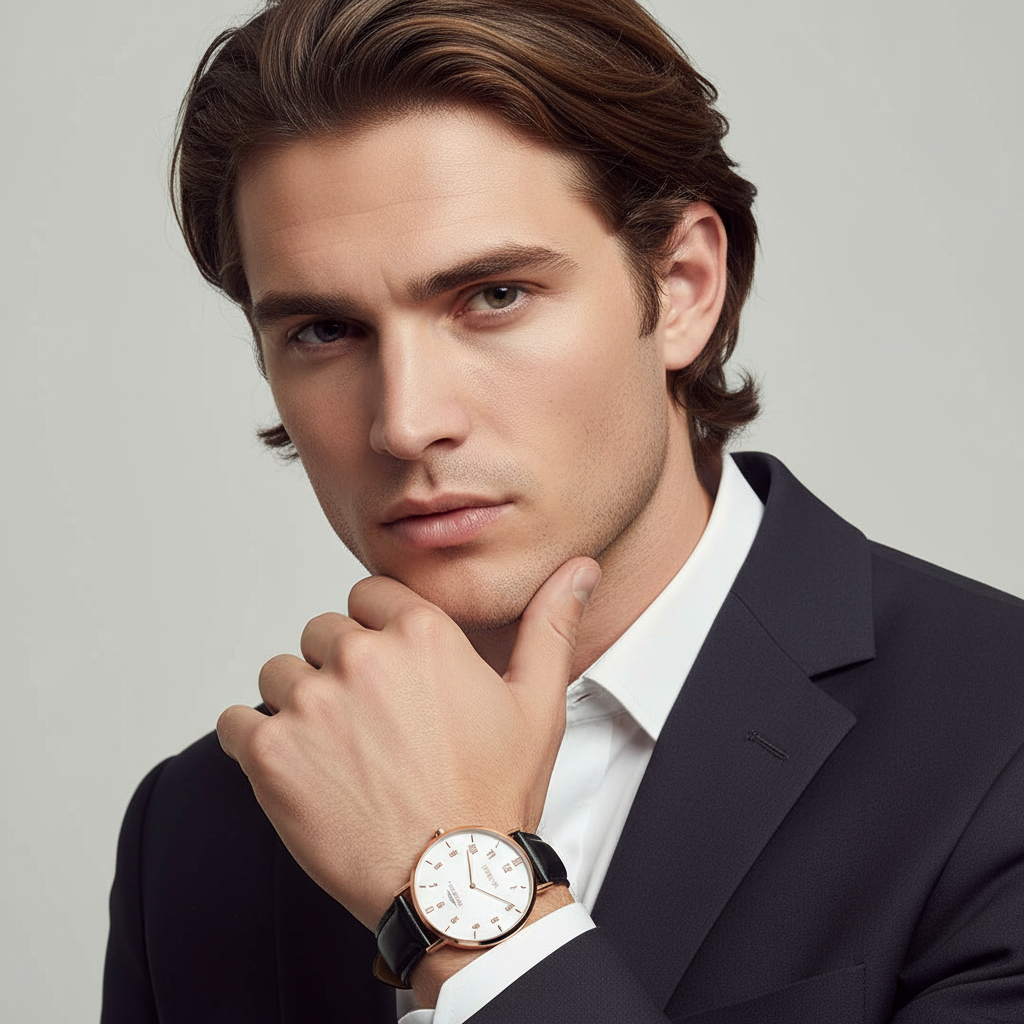 Close-up portrait with hand near chin