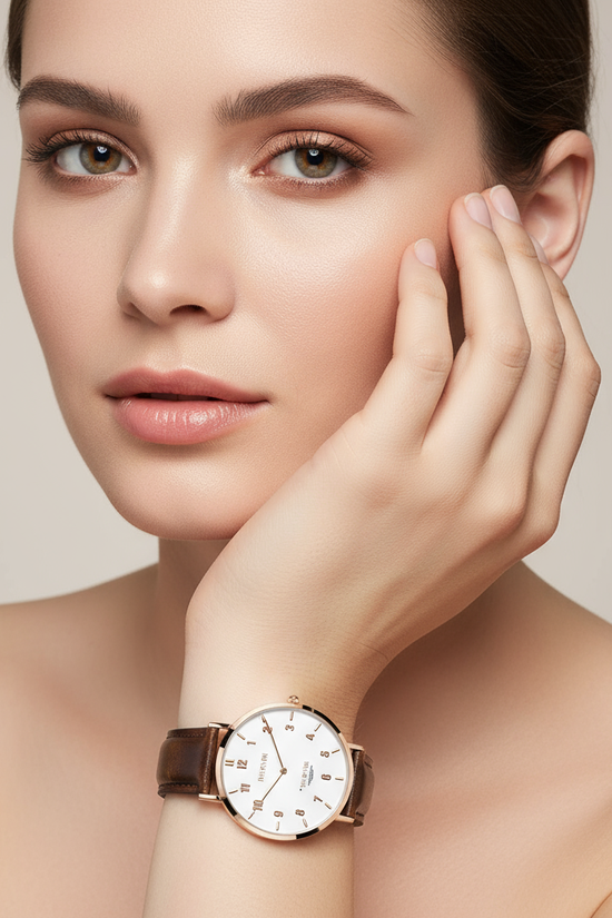 Close-up portrait with hand near chin