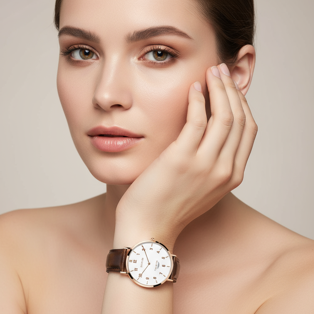 Close-up portrait with hand near chin