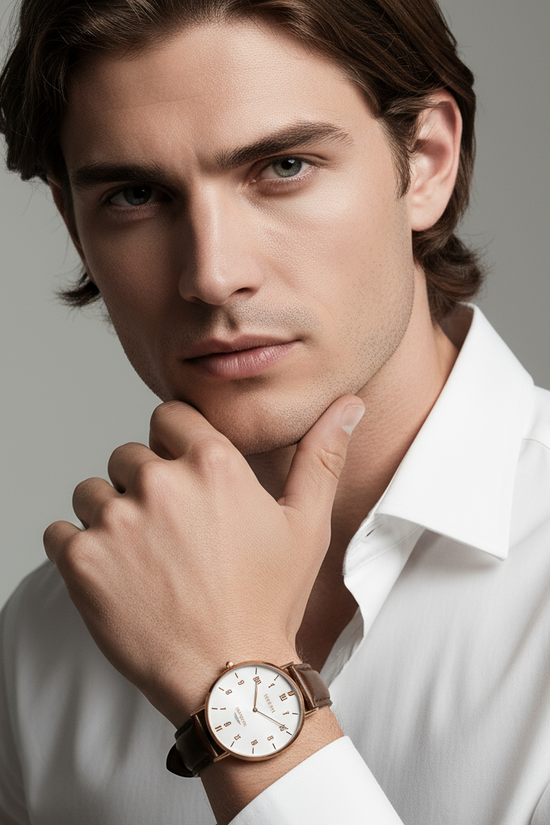 Close-up portrait with hand near chin